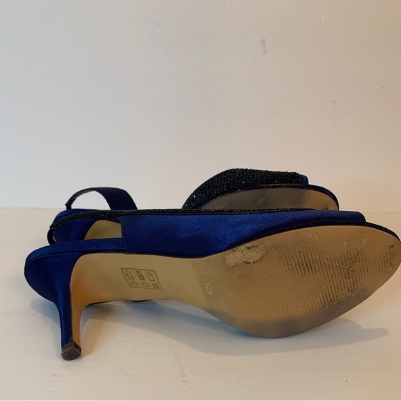 Sean Alan Blue Satin Slingback Heels with Open Toe - Picture 6 of 7